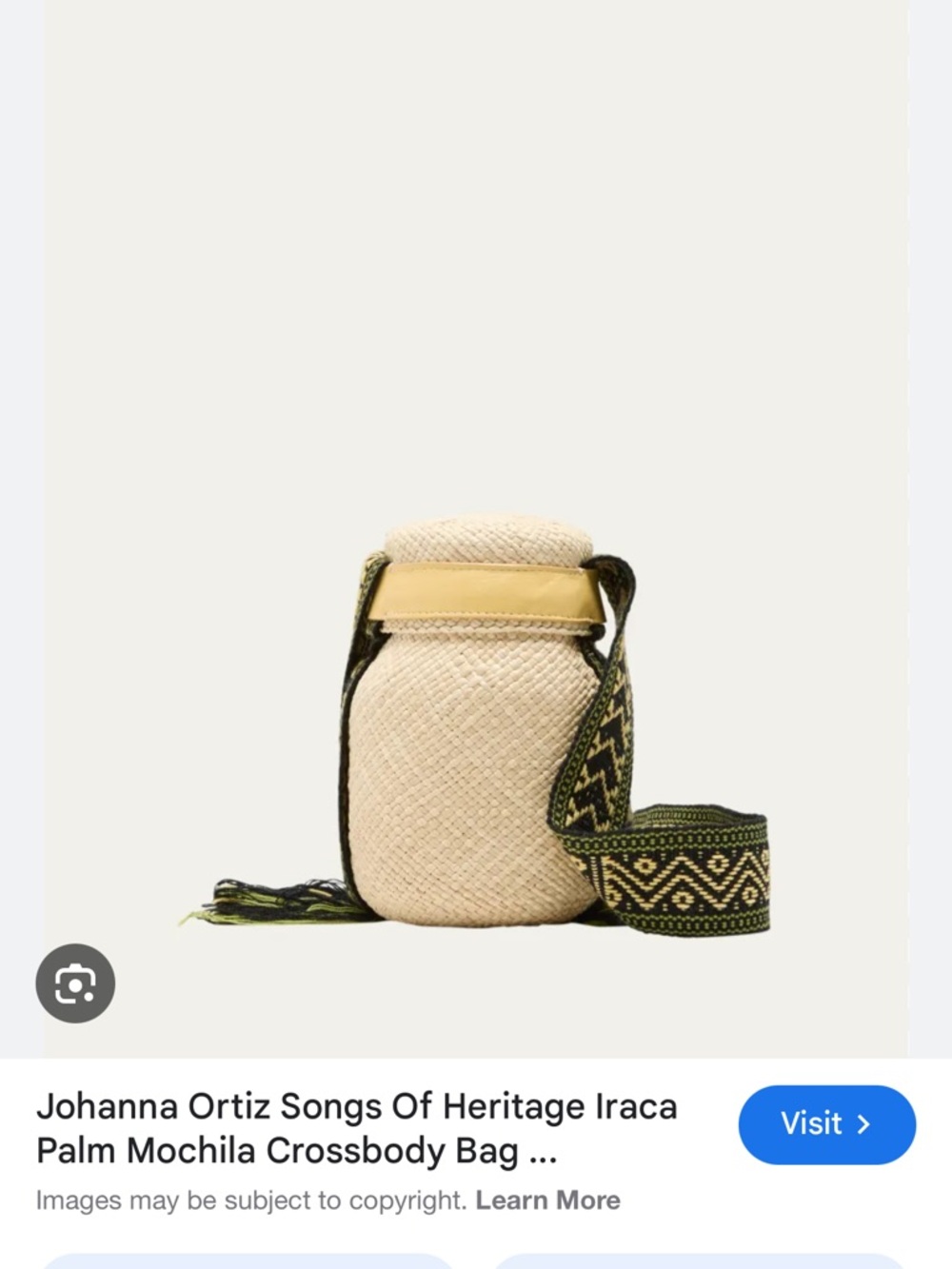 Johanna Ortiz Cream Palm Crossbody with Olive Patterned Strap